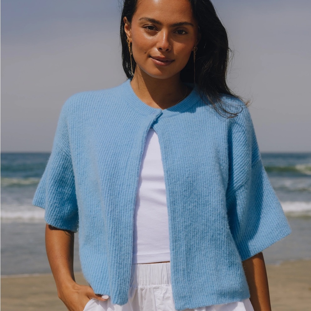 Daily Drills blue single button sweater cardigan